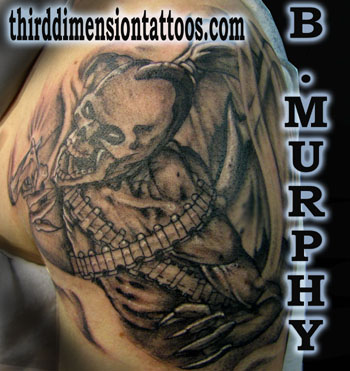 Tattoos - Biker tattoos - SKULL WITH GUN